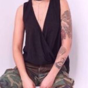 Urban Outfitters UO Silence + Noise Surplice Black Faux Wrap Crop Hi Low Top